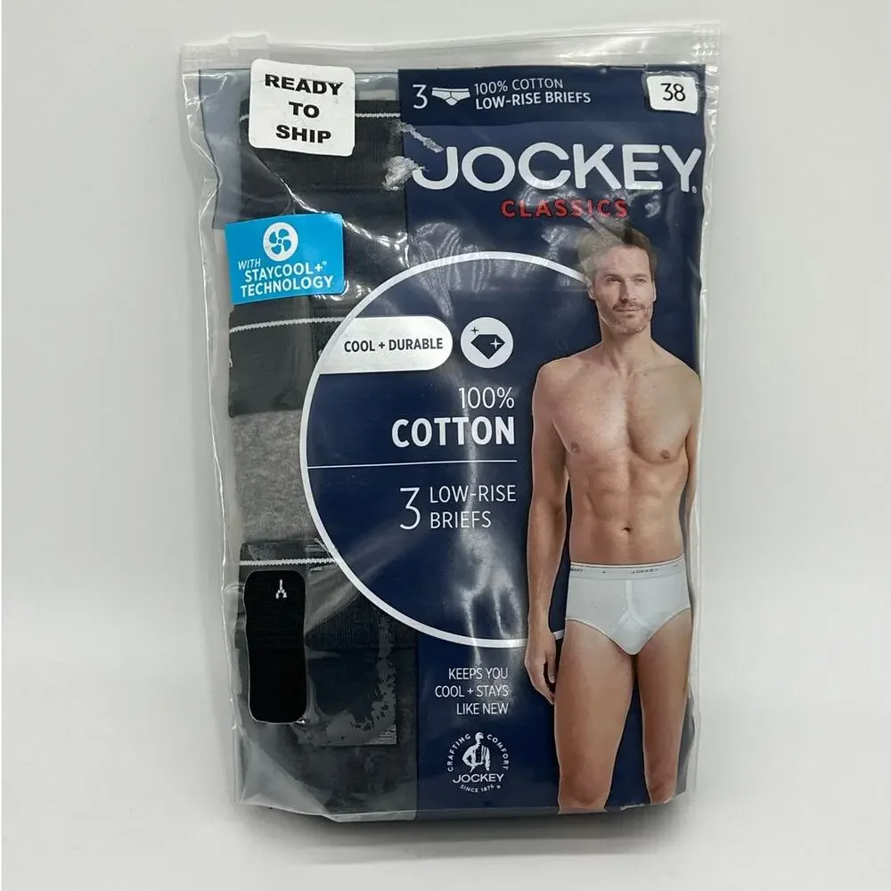 Jockey Classics Men's Low-Rise Briefs 38 White Stay Cool Technology NEW Cotton